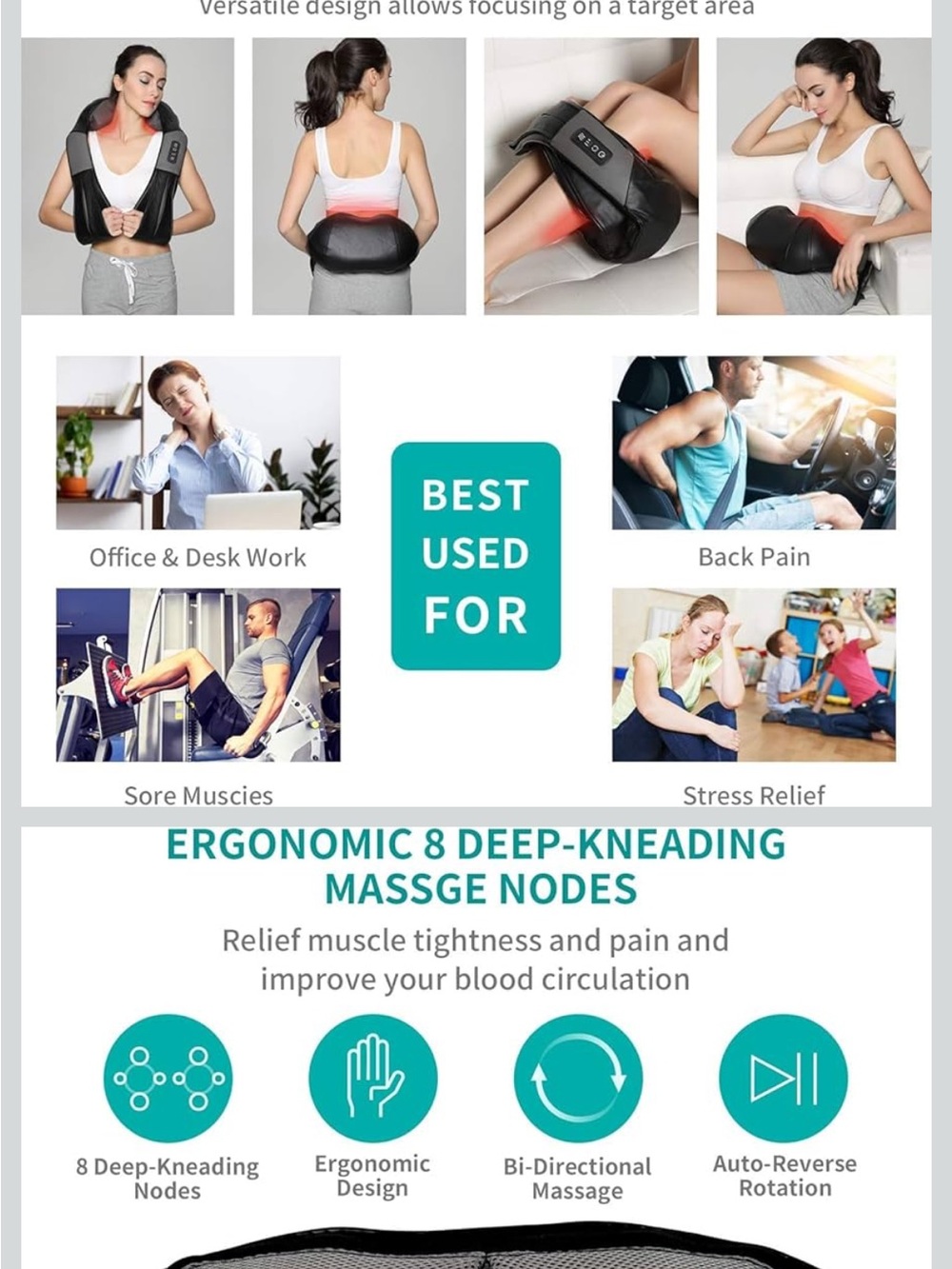 NEKTECK Shiatsu Neck & Back Massager w/Heat in Carrying Bag NWB 🎁FATHERS DAY GFT - Picture 7 of 15